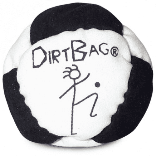 DirtBag Classic Footbag - Blue & Black Suede Hacky Sack - Slow Speed Control for Beginners & Freestyle - Embroidered Design