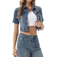 thumbnail image 4 of INSPIRE CHIC Women's Cropped Denim Jacket Short Sleeve Button Front Jean Jacket S Gray Blue, 4 of 6