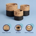 thumbnail image 6 of happimess BSK2011D-3SET Avery Bohemian Cottage Handwoven Hyacinth Cylinder Nesting Baskets with Handles, Natural/Black (Set of 3), 6 of 6