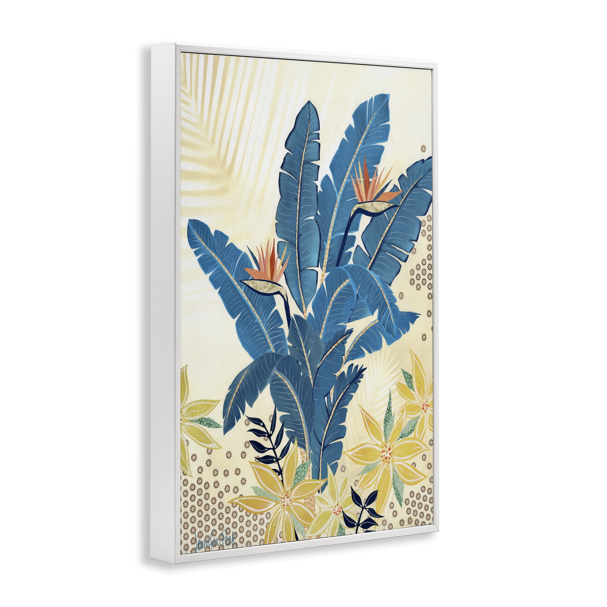 Stupell Industries Blue Birds Of Paradise Botanical & Floral Painting White Framed Art Print Wall Art, 20 x 30