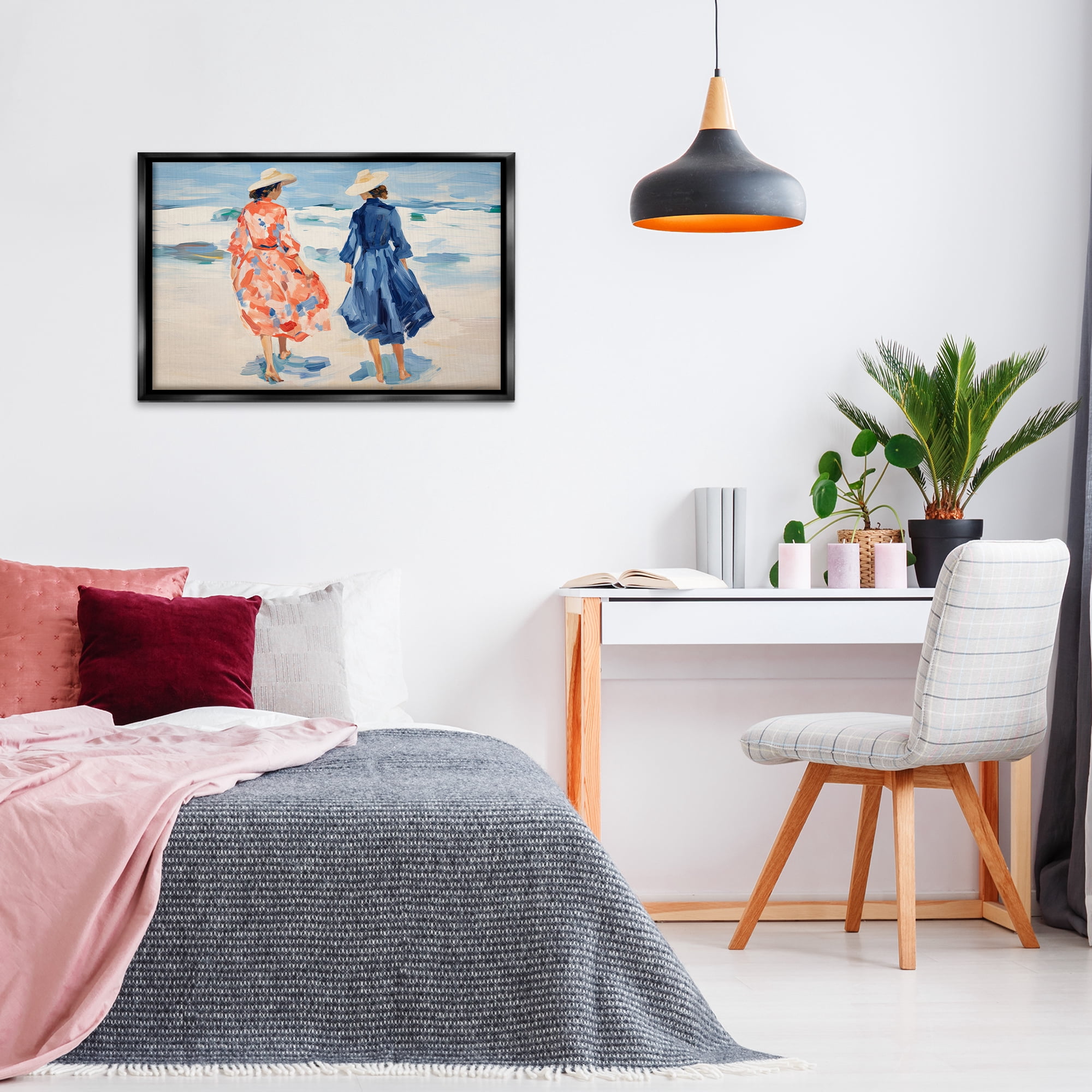 Stupell Industries Classy Beach Ladies People Painting Black Floater Framed Canvas Art Print Wall Art, 31 x 21