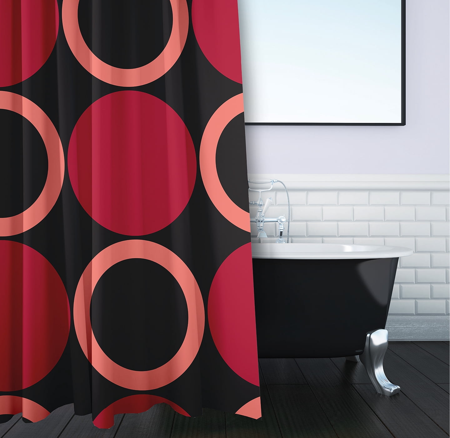 Simply Daisy 70" W x 73" L Mod Circles Polyester Shower Curtain, Dark Red [1 Ct]