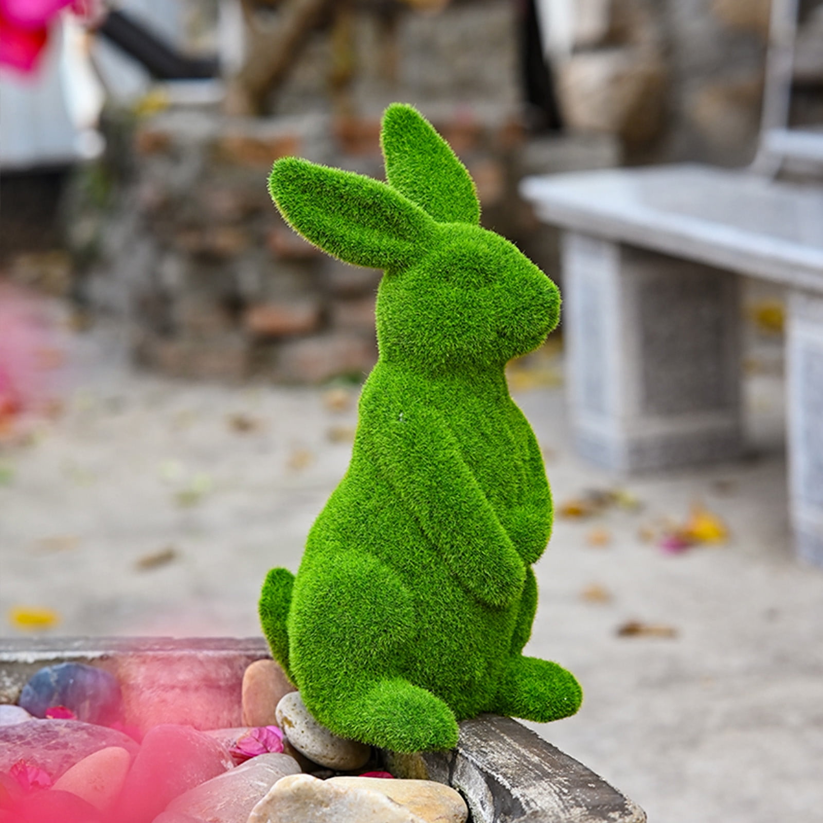 Taotanxi Easter Bunny Decorative Ornament Garden Decoration Artificial Green Moss Rabbit Sculpture Easter Decoration Party Gifts Baking Table and Home Decoration (13in Standing Rabbit)