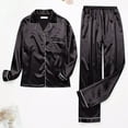 thumbnail image 2 of LIZUOJUN Women's Pajama Set 2 Piece Lounge Set Button Up Loungewear Soft Sleepwear Soft Lightweight Long Sleeved Pants Set, Black,L, 2 of 6