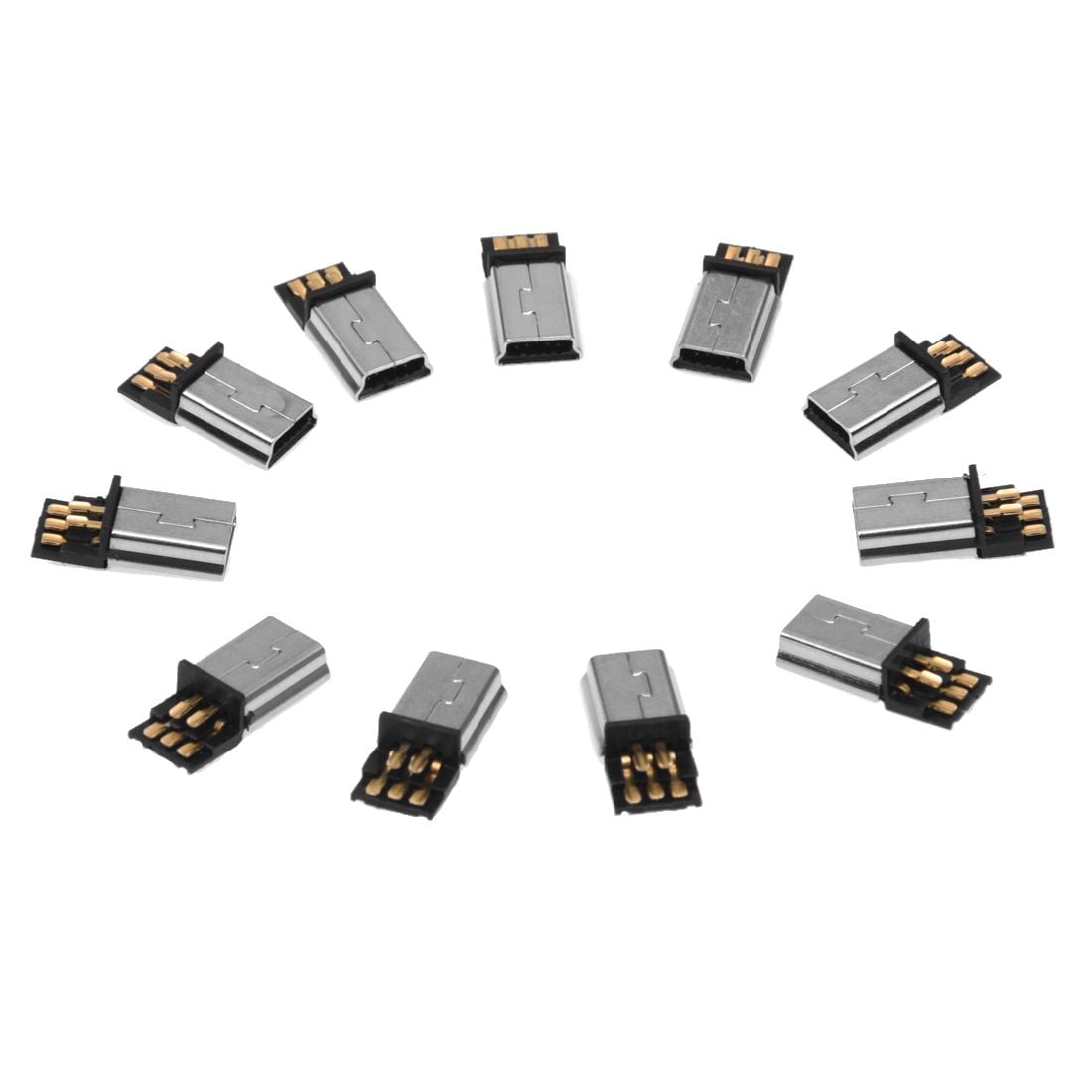10 sets Metal Shell Housing Mini 5pin USB Male Plug Socket Connector for PC Use 