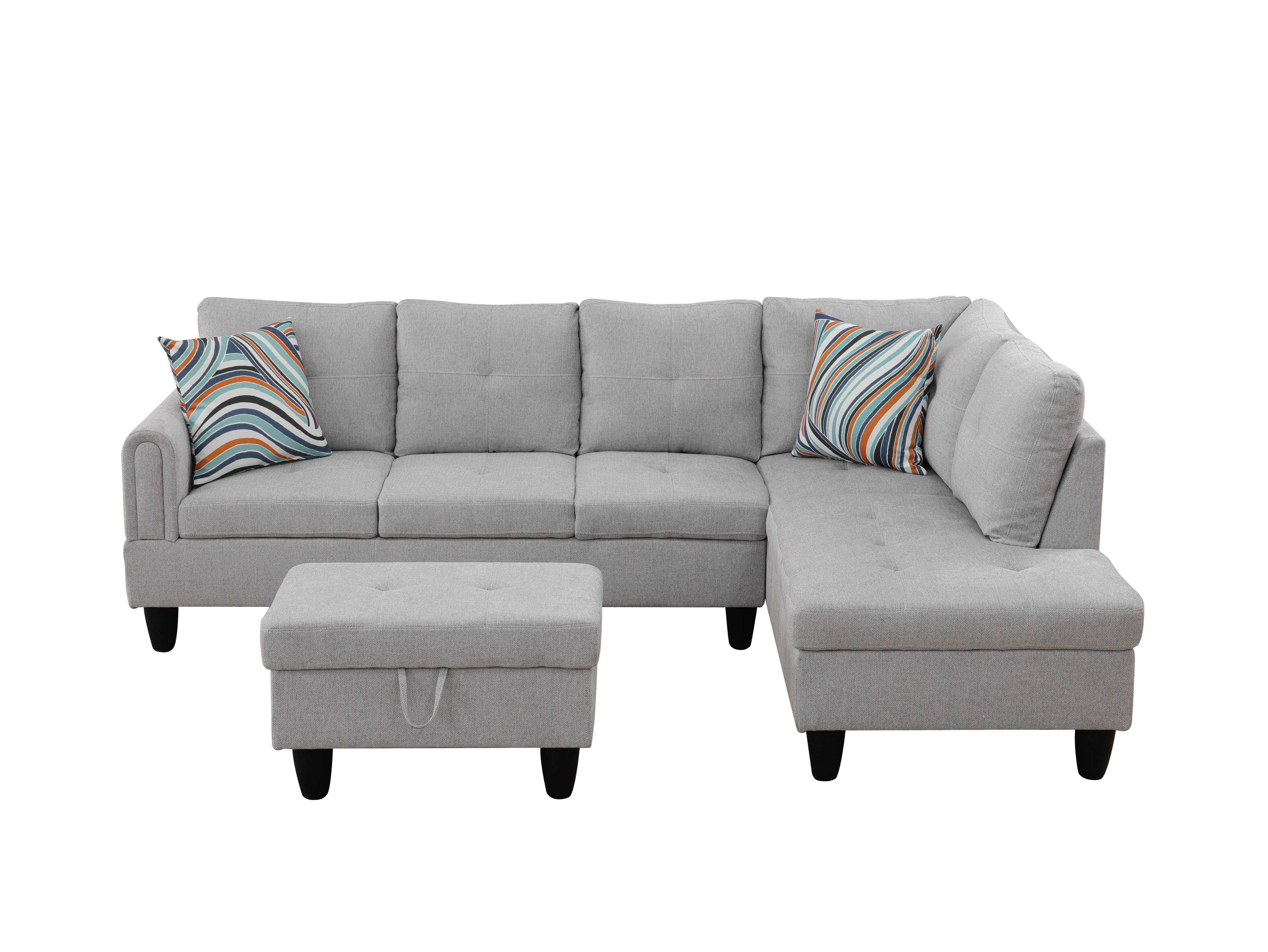 MAYEERTY Grey Modern 3-Piece Couch Durable Neutral Long-Term Living Room Use