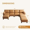 thumbnail image 2 of Faux Leather Modular Sofa Couch 128" Modern 7-Seat Sofa with Chaises, Upholstered Sectional Couch with Wood Square Legs for House, Living Room, Reception Room, Apartment, Tan, 2 of 22