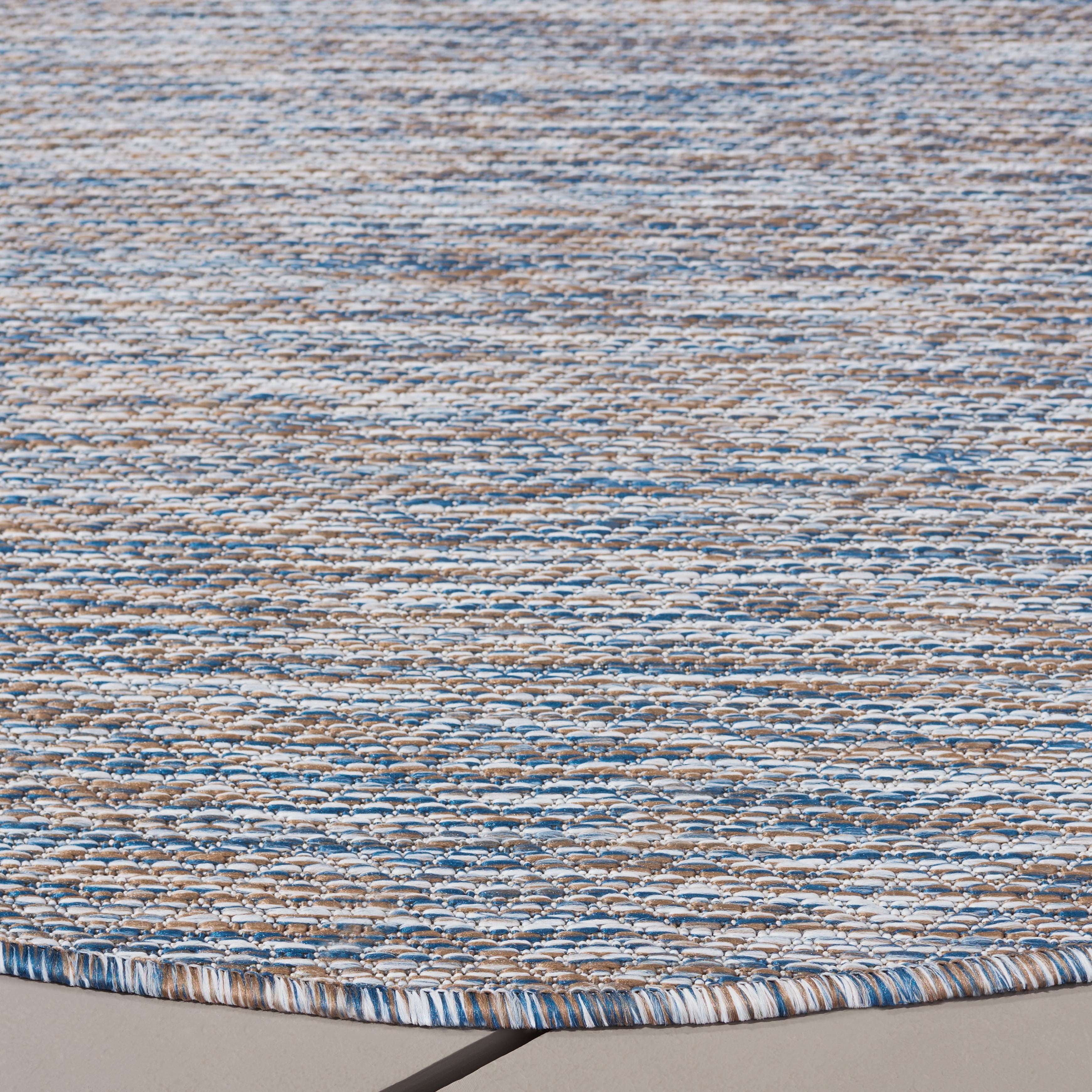Safavieh Courtyard Mitre Geometric Indoor/Outdoor Area Rug, Ivory Blue/Beige, 6'7" x 6'7" Round