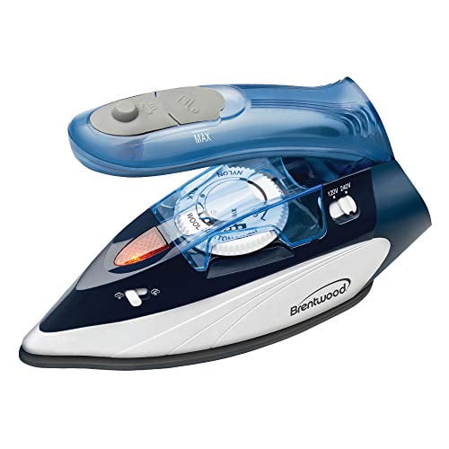 Plancha de viaje Brentwood MPI-45 con vapor, 800 vatios, doble voltaje, antiadherente, color azul
