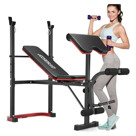 Adjustable Weight Set with Leg Developer & Preacher Pad, Full Body Workout Press Set with Squat Rack for Home Gym Fitness, Standard Strength Training