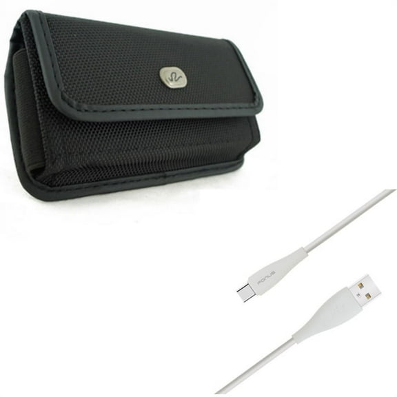 Holster Rugged Case Belt Clip w Charger Cord Type-C 10ft USB Cable P6N for Samsung Galaxy S10e - Sony Xperia XA1