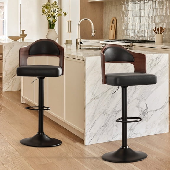 MOONMISS Swivel Bar Stools Set of 2, Wooden Kitchen Bar Chairs with Back, PU Leather Counter Height Barstools for Kitchen Island,