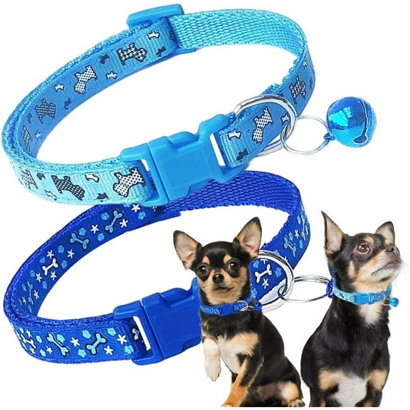 Puppy Collar with Bell, 2 Pack Girl's Small Dog Collar with Bell Nylon Cute Female Cat Collars Adjustable for XXS XS Little Small Girl's Kitten Dogs