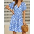 thumbnail image 2 of Womens Sundress 2025 New Summer Floral Short Sleeve Wrap V Neck A-Line Midi Dress, 2 of 9