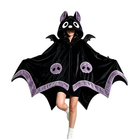 Bat Blanket Hoodie, Devil Bat Hooded Blanket, Cute Halloween Wearable Fleece Cloak For Halloween Cosplay Party Gift