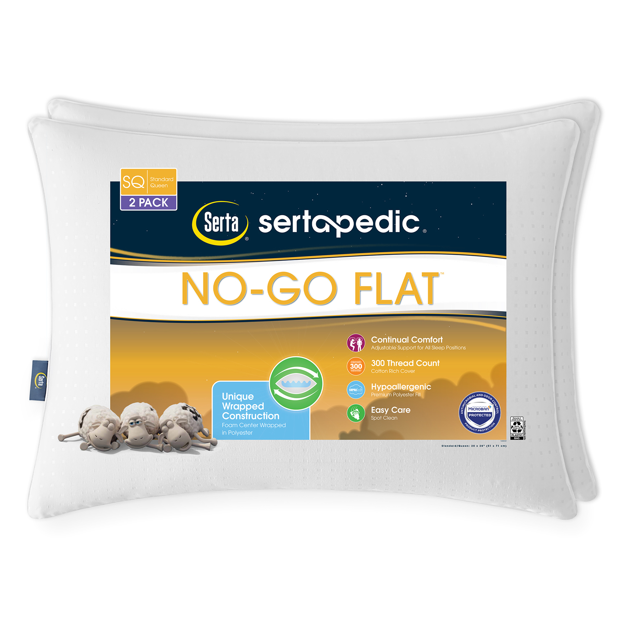 Serta Sertapedic No-Go-Flat Bed Pillow, Standard/Queen, 2 Pack photo 1