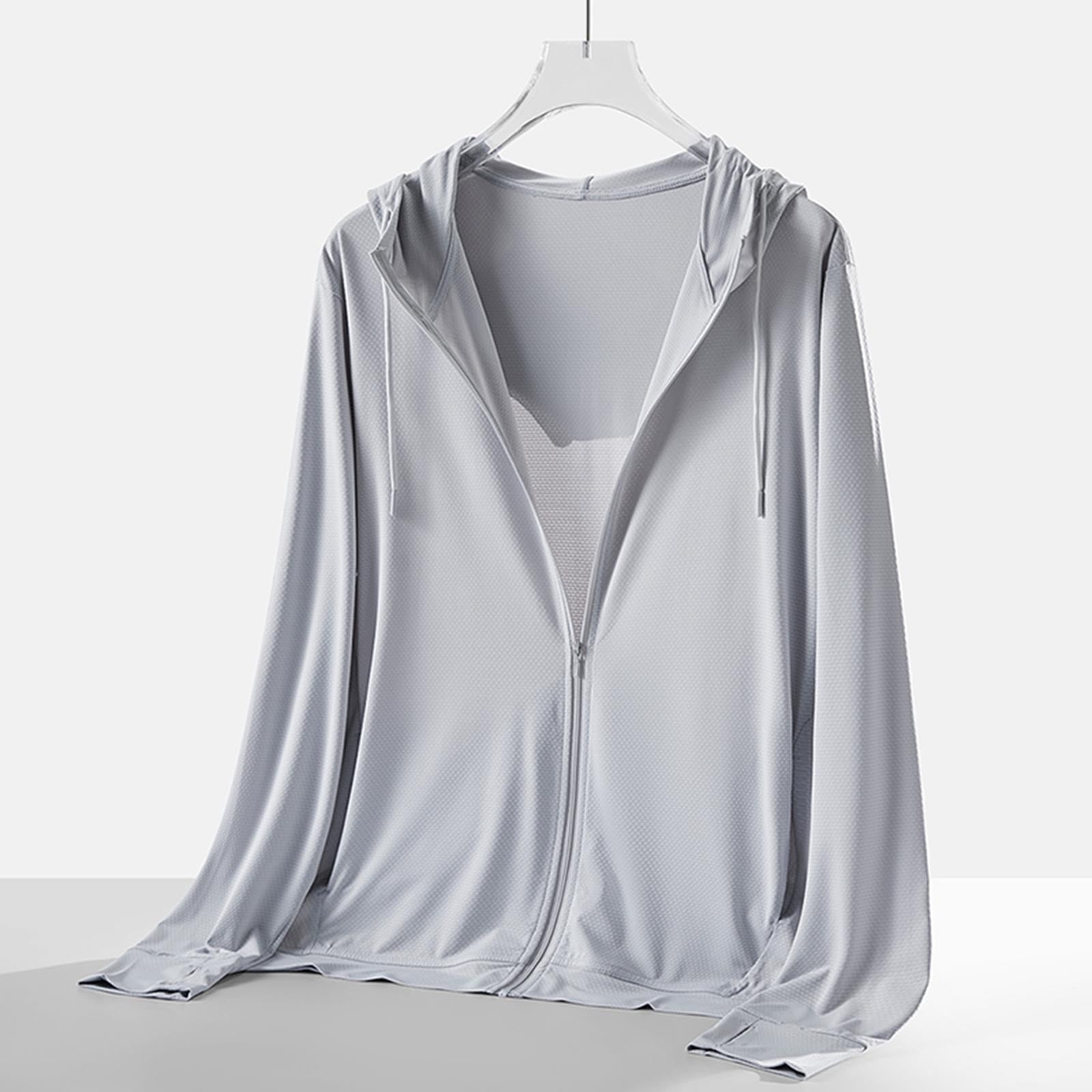 Hvot&aat Women's Sun Protective Ice Silk Long Sleeve Tops Casual Solid Sports Hooded Breathable Lightweight Zipper Jacket