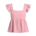 thumbnail image 5 of BADHUB Women's Casual Summer Fashion Square Neck Tank Tops Ruffle Strap Sleeveless Flowy Blouse Chiffon Top Shirts Pink M, 5 of 7