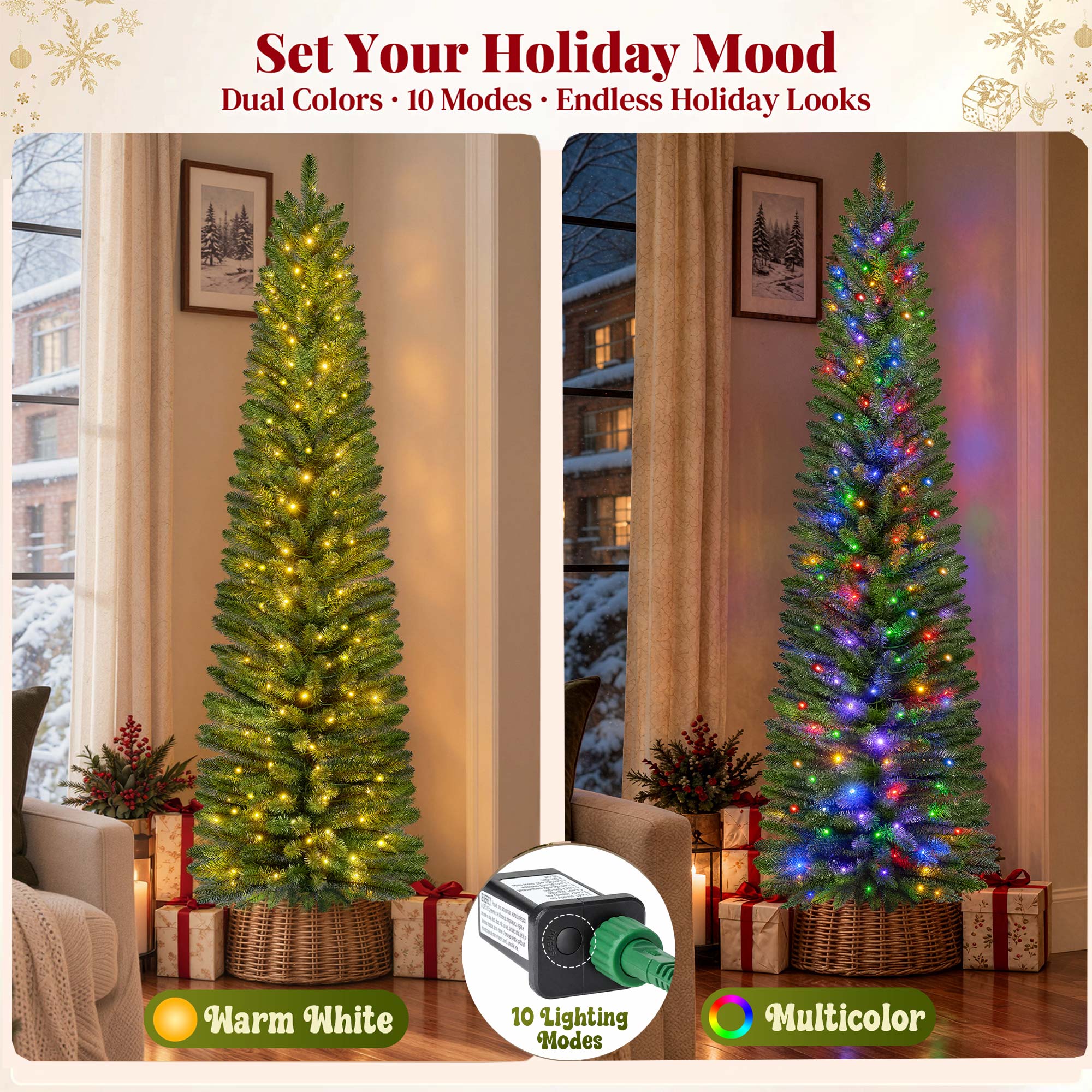 Goosiay 6ft Pre-Lit Pencil Christmas Tree with Remote Control photo 6