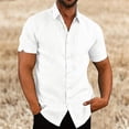 thumbnail image 1 of Camisa de manga corta para hombre, camisa informal de lino y algodón con cuello vuelto, blusas formales para eventos sociales, ropa de verano, 1 of 4