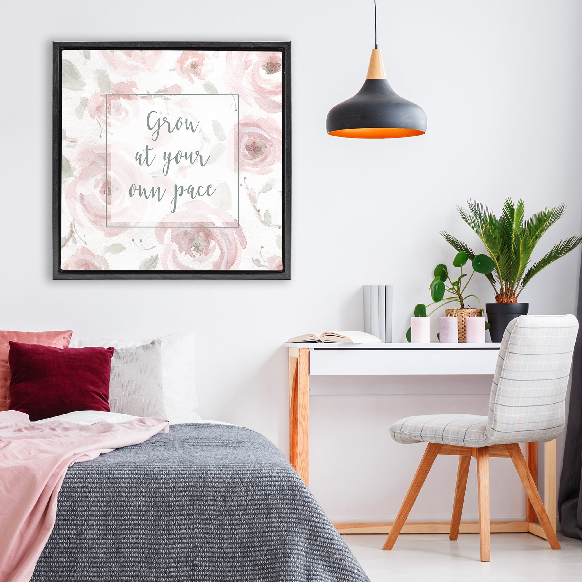 Stupell Industries Grow at Your Pace Florals Black Framed Floater Canvas Wall Art, design by Carol Robinson