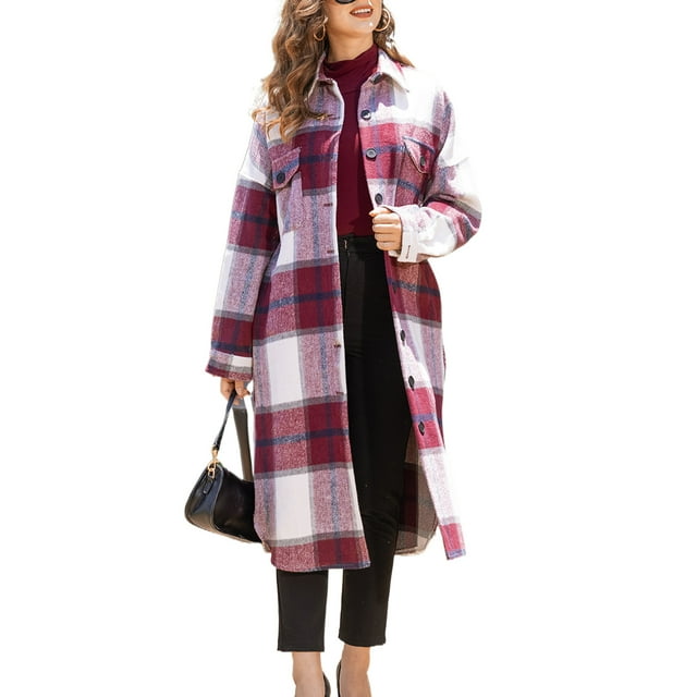 ZAXARRA Women Coat Slit ?Plaid Printing Button-down Overcoat