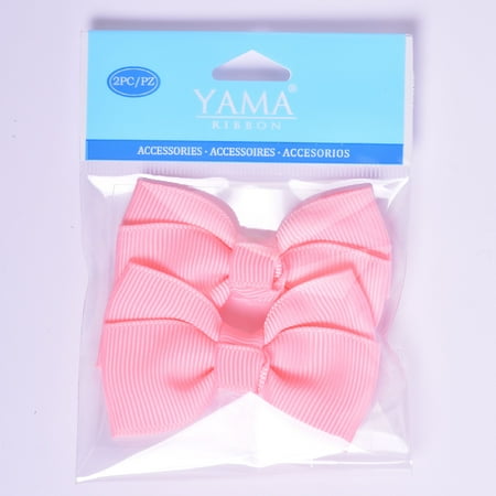 Yama Ribbon Pink Grosgrain Bows, 2 Count (Best Ribbon For Cheer Bows)