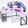 thumbnail image 1 of L-Shaped Desk with Power Outlets & LED Strip, Monitor Stand, Storage Shelf & Hooks - Home Office/Gaming Computer Desk, 1 of 6