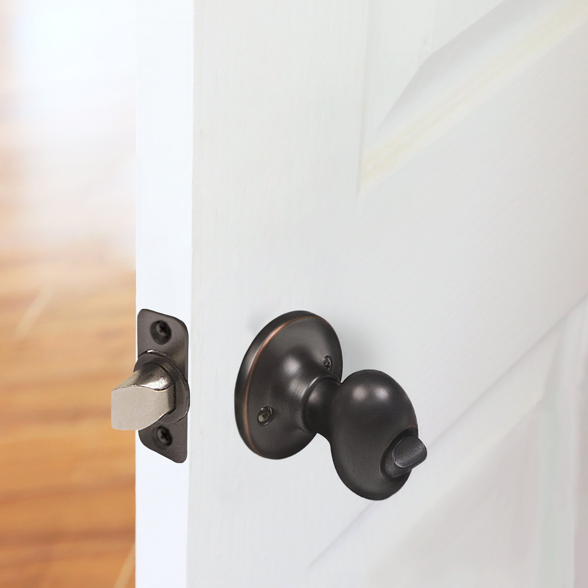 Oil Rubbed Bronze Egg Privacy Door Knob with Turn-Button Lock for Bed and Bath, Adjustable Latch