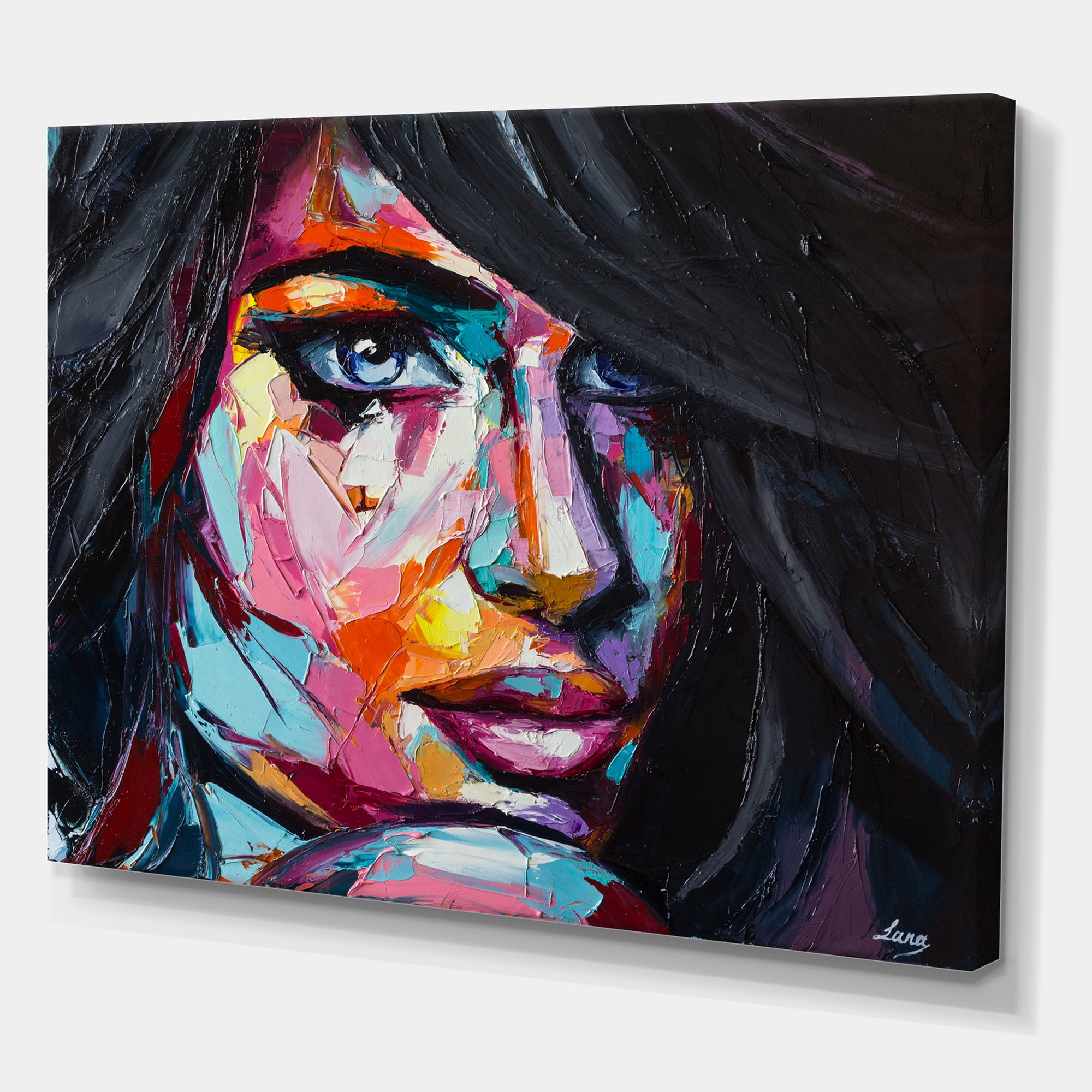 Designart ' Abstract Colorful Fantasy Portrait Of A Young Woman II ' Modern Canvas Wall Art Print