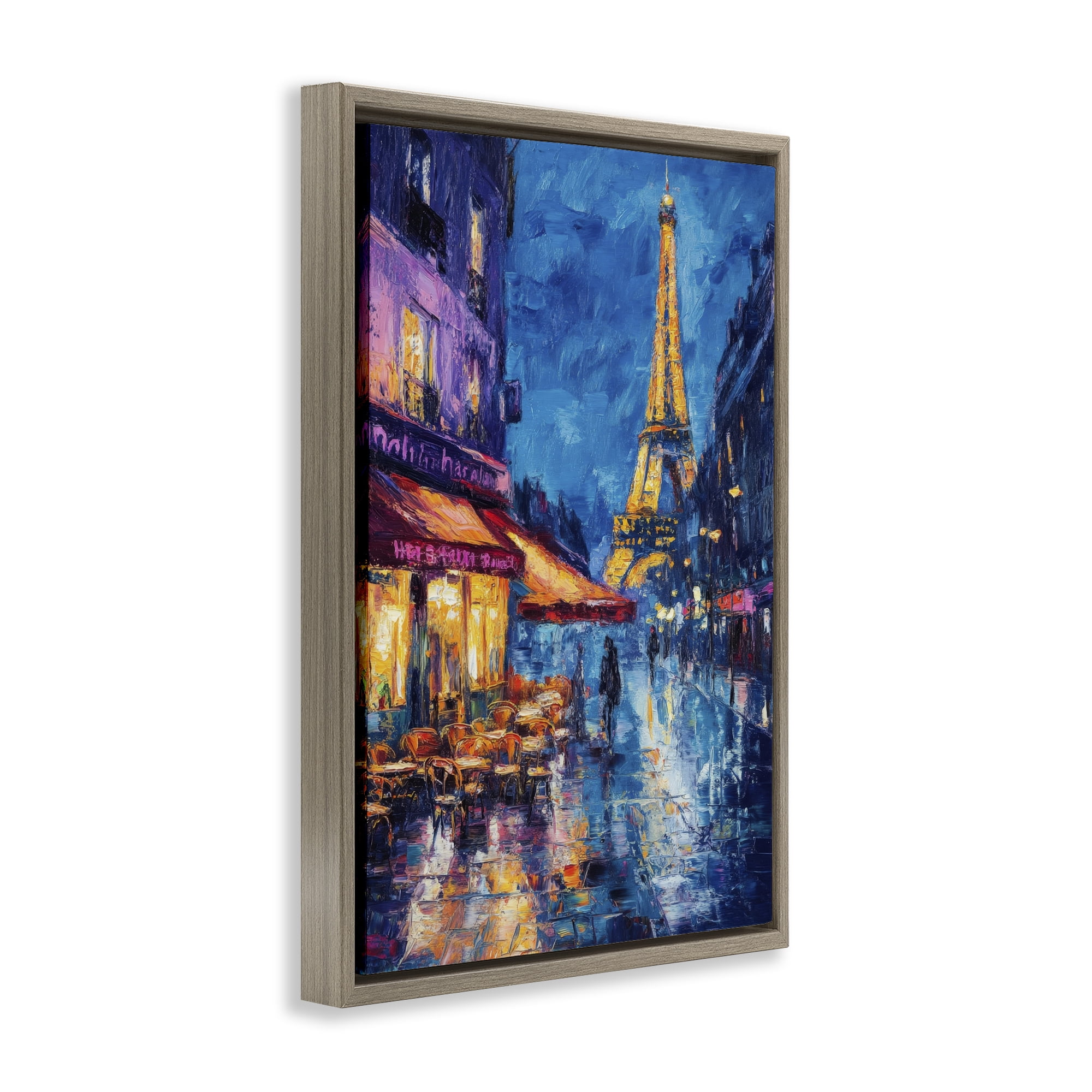 Stupell Industries Dusk Paris Street Scene Brown Framed Floater Canvas Wall Art, design by Petal Prints Design