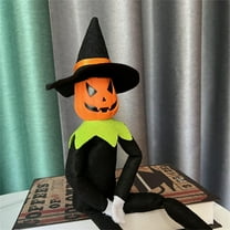 Nmdmisc 14" Halloween Xmas Pumpkin Elf Plush Stuffed Doll,Handmade Pumpkin Elf Toy with Black Hat,White Gloves and Cape for Halloween and Autumn Harvest Holiday Tabletop Home Decorations