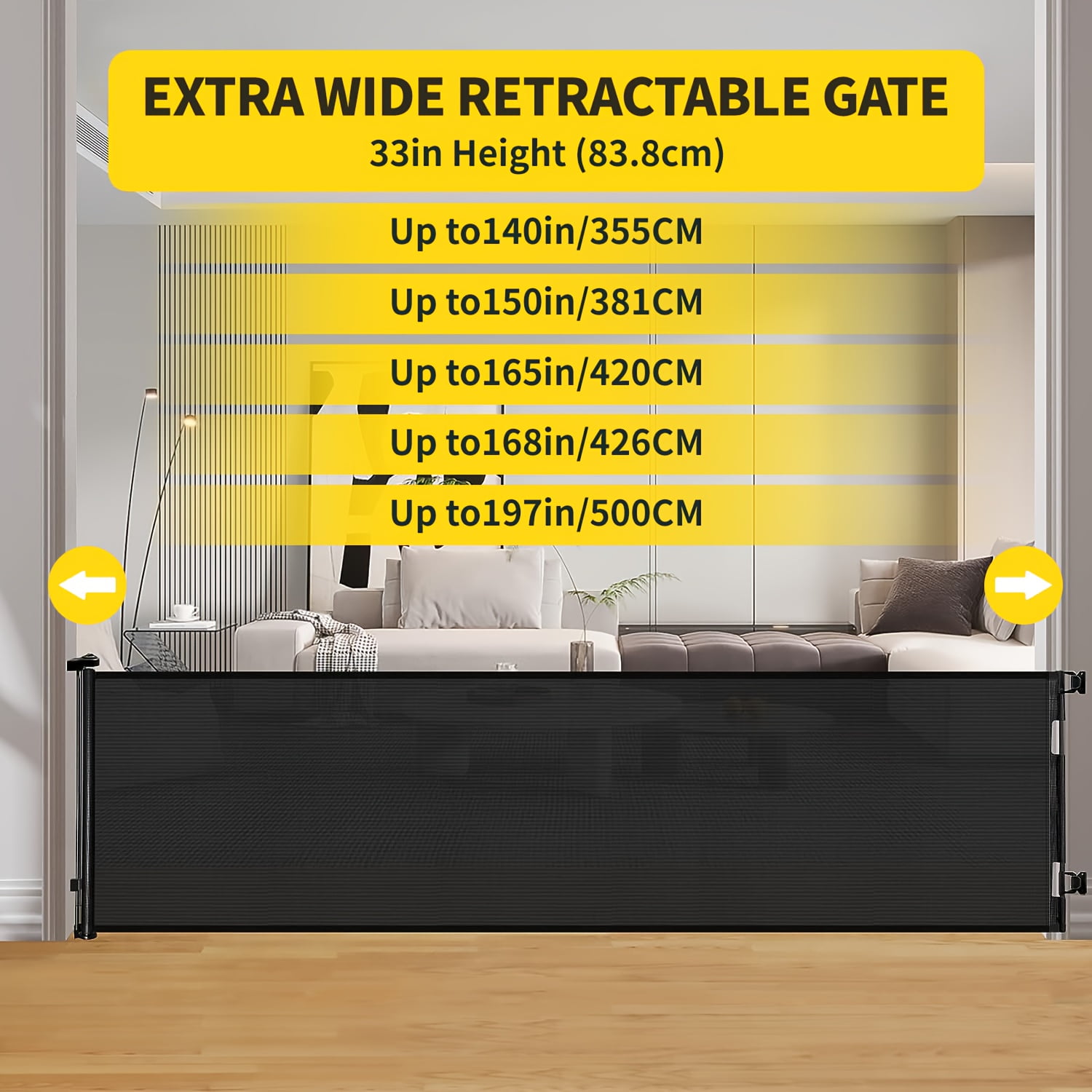 VERASTE Retractable Gate, Mesh Gate, 33"/41"Tall Safety Gate for Doorways, Stairs, Hallways, Indoor/Outdoor, (Black/White/Grey), As A Holiday Gift