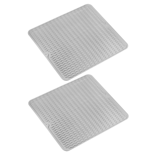 Silicona Plato Secado Tapete para Cocina Mostrador 2uds, 15.74" x 11.81" Plato Secado Almohadilla, Calor Resistente Plato Tapete, Plato Desagüe Tapete, Gris