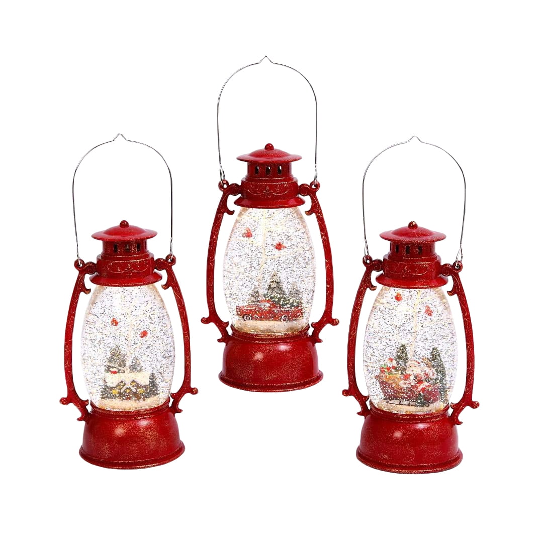 3 pc Holiday Scene Spinning Glitter Water Snow Globe Red Hurricane