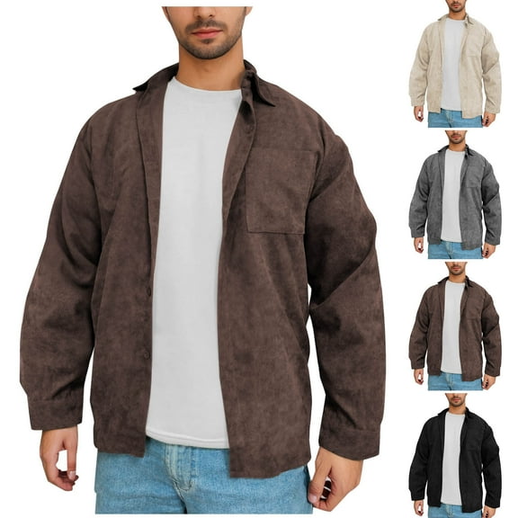 Afuyipoi Men m-3XL Button Up Shirts Long Sleeve,Formal Lapel Lightweight Classic Collar Office Shirts Coffee L