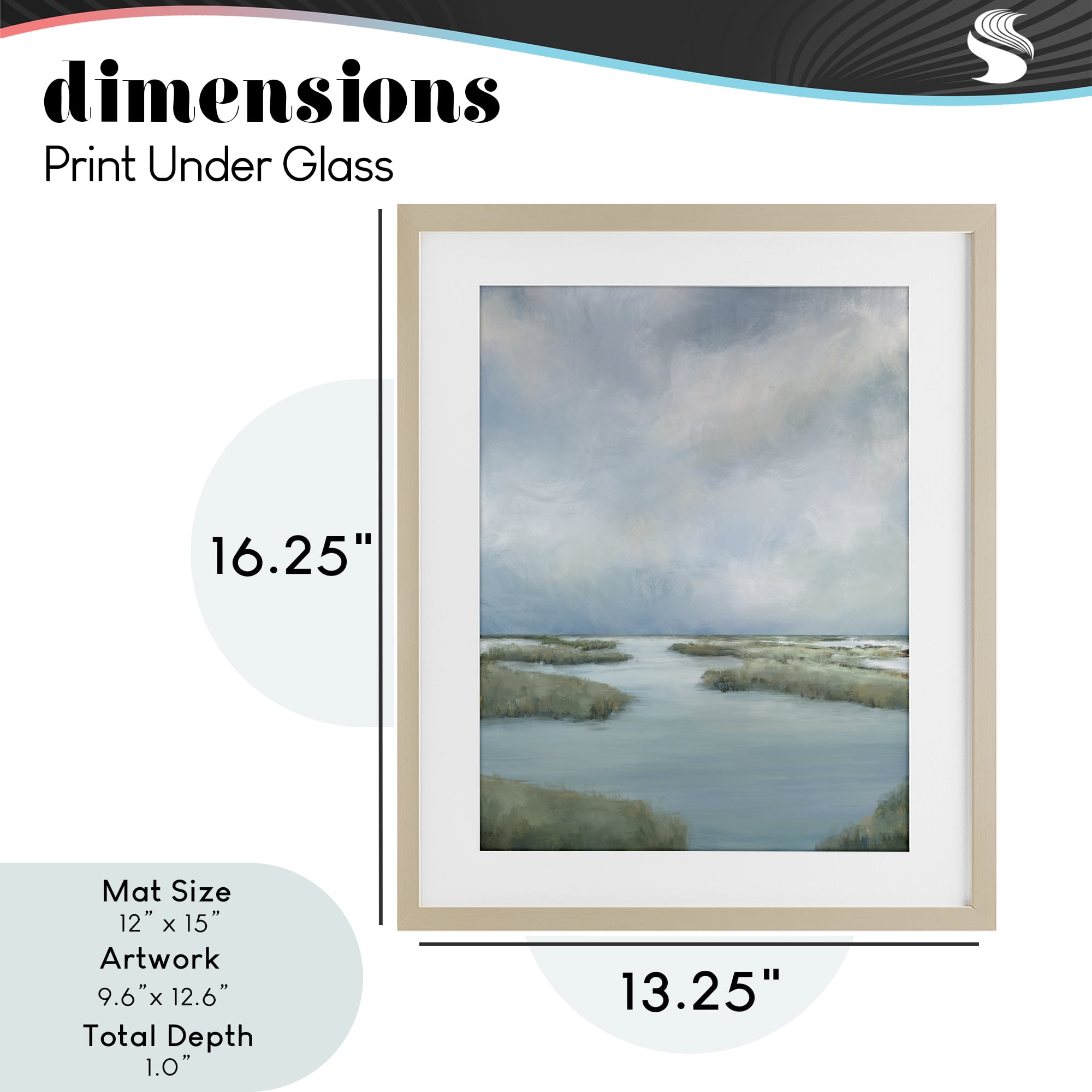 Hazy Marsh Land View Birch Framed Print Under Glass, design by Leah Noel Art