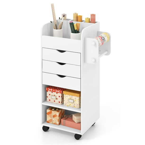 Gymax Craft Storage Cart Mobile Drawer Utility Cart w/Drawers Shelves White  