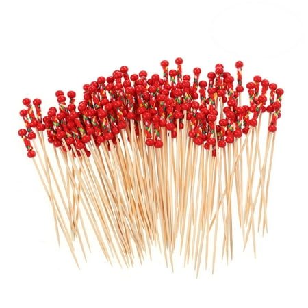 

Food Picks Cocktail Fruit Appetizer Drink Picks Sticks Disposable Wood Toothpicks Party Supplies (About 100pcs Double Red Beads)