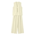 thumbnail image 6 of Ecqkame Two Piece Sets for Women Summer Casual V-Neck Tank Top and Wide Leg Pants Lightweight Vacation Solid Color Outfit Set Beige S, 6 of 6