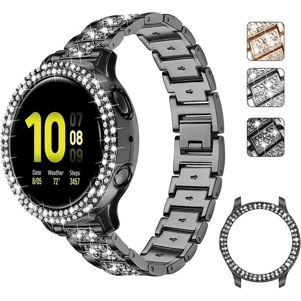 AIMTYD Compatible with Samsung Galaxy Watch Active Active 2 40mm Band with Case Women Jewelry Rhinestone Diamond Replacement Metal Wristband Strap