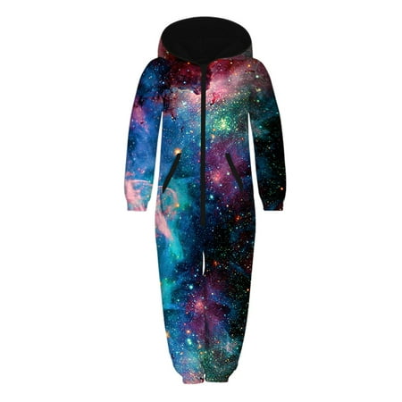 

MAWCLOS Children Digital Print Jumpsuits Fleece Festival Rompers Color Block One Piece Cosplay Bodysuit Hooded Jumpsuit Style-J M