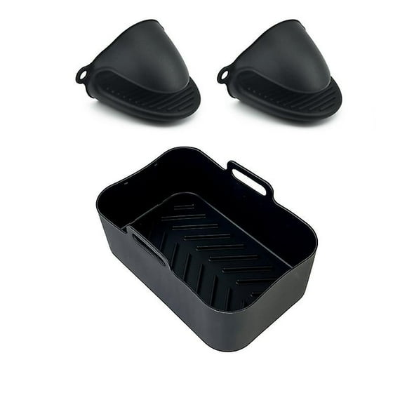 Black, Silicone Air Fryer Pan Set of 1, Reusable Silicone Air Frying Liner, Double Basket Kitchen Accessories for Air Fryer, Oven and Micro - Oven