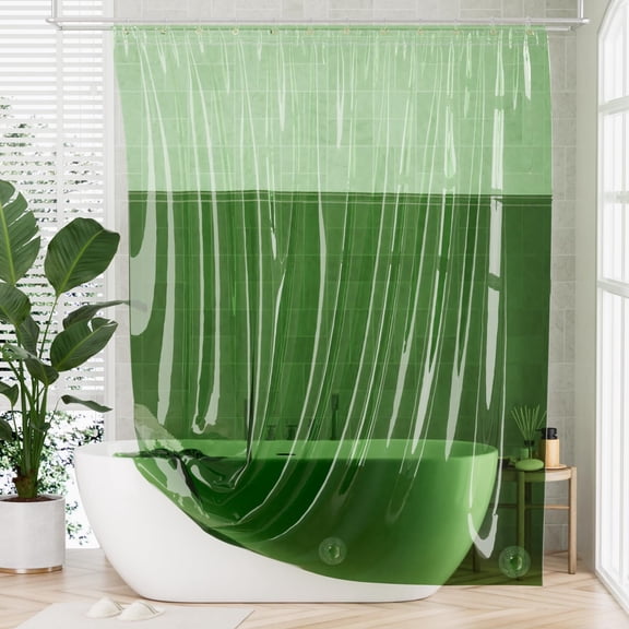 Bathway 100% EVA Shower Curtain Liner, 72 x 72 Inches Heavy Duty Shower Curtain and Liner 2-in-1 with 3 Clear Stones and 12 Brass Grommets, Color Block Soft Shower Liner - Mint Green & Pine Green