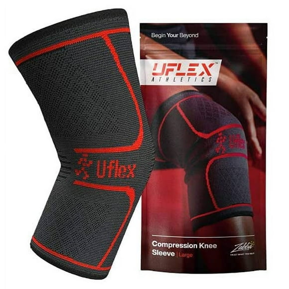UFlex Athletics Knee Compression Sleeve Support for Women and Men - Knee Brace for Pain Relief, Fitness, Weightlifting, Hiking, Sports - Red, Small