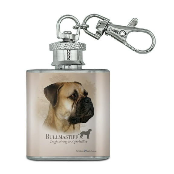 Bullmastiff Dog Breed Stainless Steel 1oz Mini Flask Key Chain