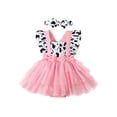 thumbnail image 1 of Vestido de verano para niña pequeña, mono de tul con estampado de vaca y mangas voladoras con retazos y diadema, conjunto de ropa infantil, 1 of 7