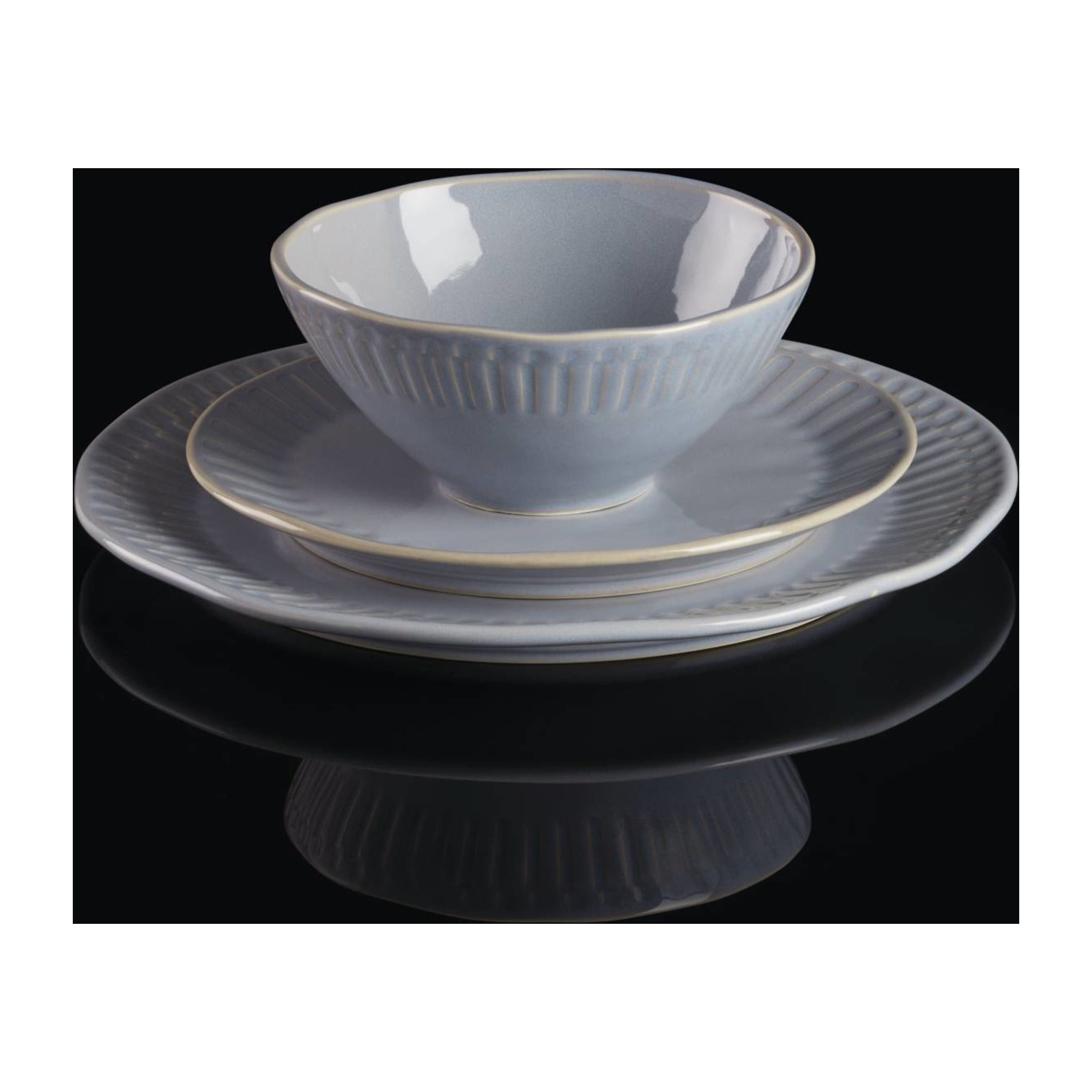 Oneida Entertain 365 12-Piece Artisanal Blue Stripe Stoneware Tableware Set (Service for 4)