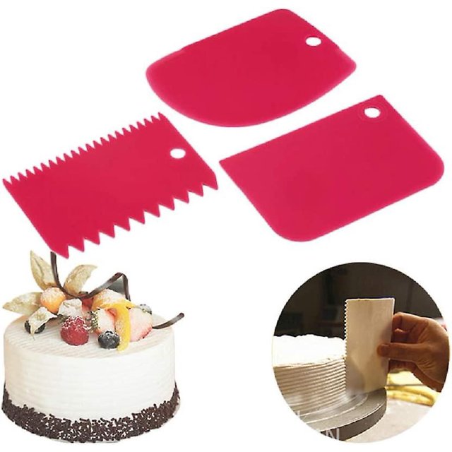 Juego de espátula raspador de plástico para pasteles, masa para pasteles, Fondant, crema, borde de pastel, decoración lateral, peine y glaseado, cortadores más suaves, rojo, 3 uds. ZefeiWu 8390605340895