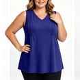 thumbnail image 3 of TGSLY Women's Plus Size Pleats Tank Tops V Neck Basic Solid Color Sleeveless Vest Casual Flowy Summer A-Line Swing Hem Blouses XXXXXL, 3 of 8